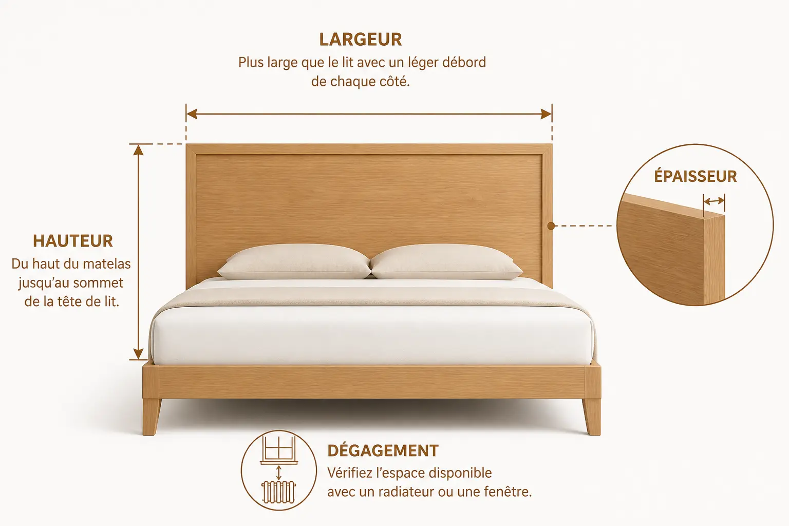 Guide pour fabriquer tete de lit bois : largeur, hauteur et épaisseur adaptées au lit