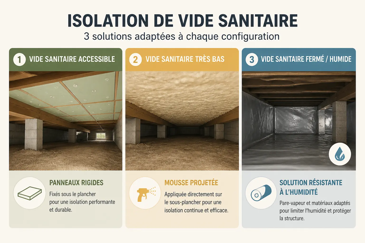 Comparatif d’isolant pour vide sanitaire : panneaux rigides, mousse projetée et solution ضد humidité